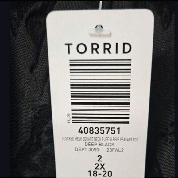 TORRID Flocked Black Mesh Square Kneck Puff Sleeve Phesant  Top. 2X - Picture 13 of 16